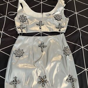 Fashion Nova Silver Embellished Two-Piece Set